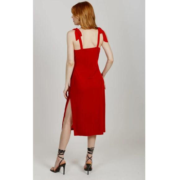 BAND OF THE FREE BOG LORNA RED VELVET MIDI DRESS RIBBON STRAPS SIZE M HOLIDAY - Picture 3 of 7
